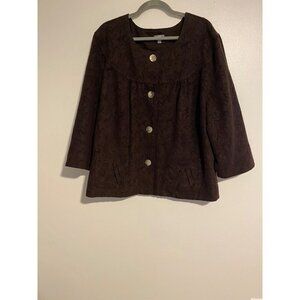 J.Jill Womens 24W Jacket Dark Brown Floral Embossed Lined Cottagecore Career